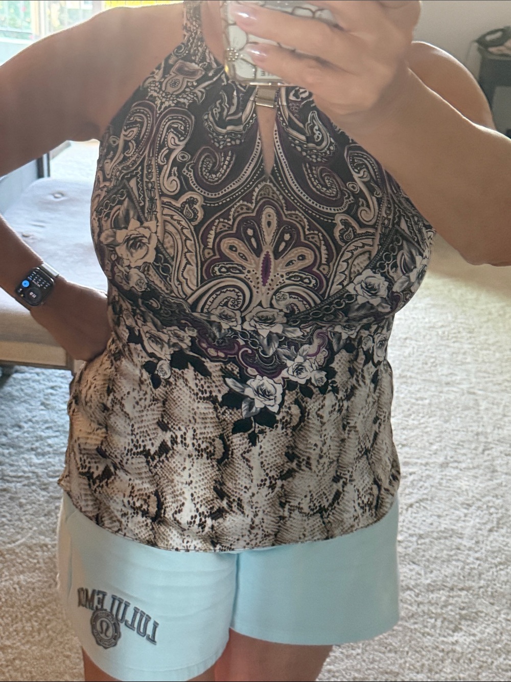 White House Black Market Black & Purple Paisley Halter Camisole